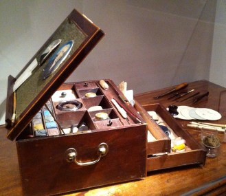 Miniature Portrait Painter's Box. Probably United States ca. 1790s. Mahogany with brass fittings.